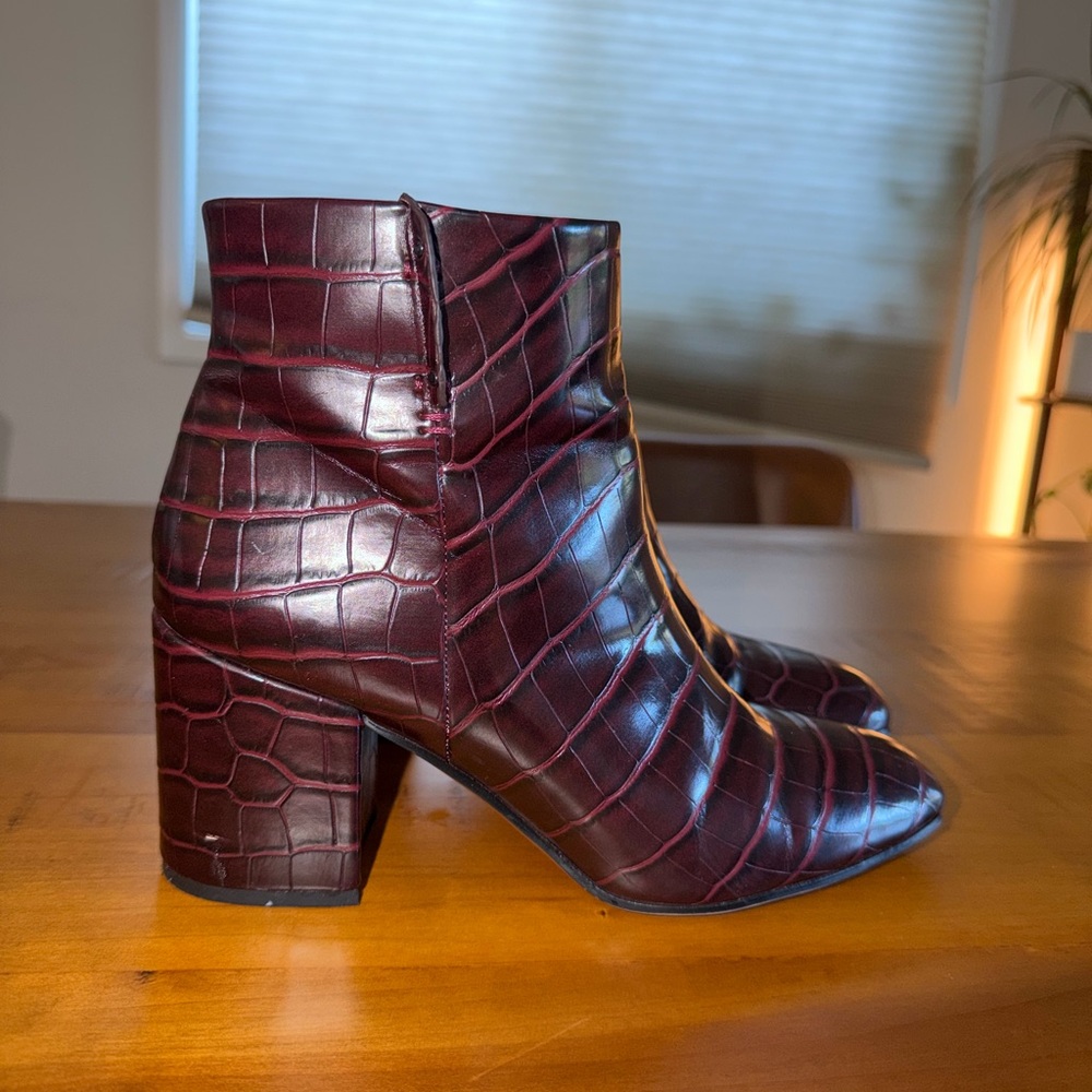 Franco Sarto Burgundy Croc Heeled Boots